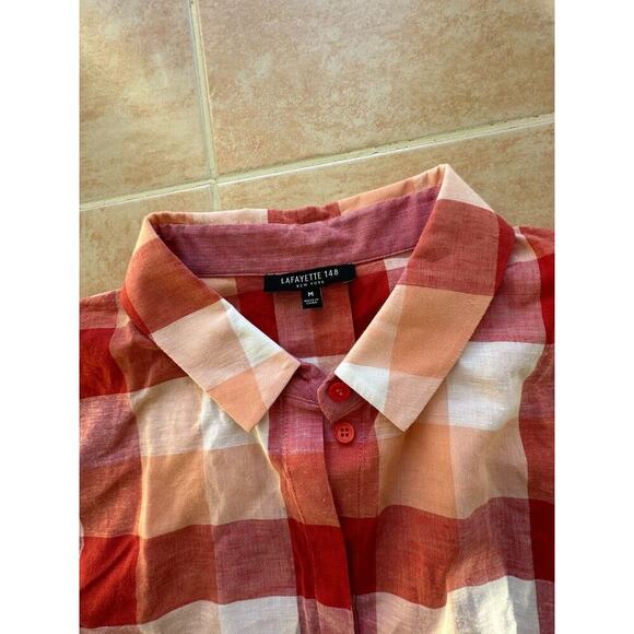 Lafayette 148 Red Orange White Plaid Sleeveless Button Down M‎ - Picture 5 of 9